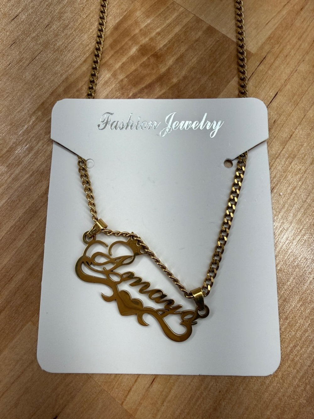 Gold Tone Personalized Nameplate Necklace - 'Amaya' - Picture 3 of 3